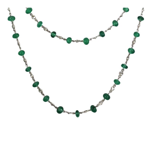 Diamond & Emerald Bead Necklace For Sale