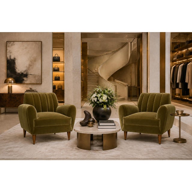Wood Pair of Brazilian Modern Armchairs in Pau Marfim and Olive Mohair, Brazil, 1960s For Sale - Image 7 of 18