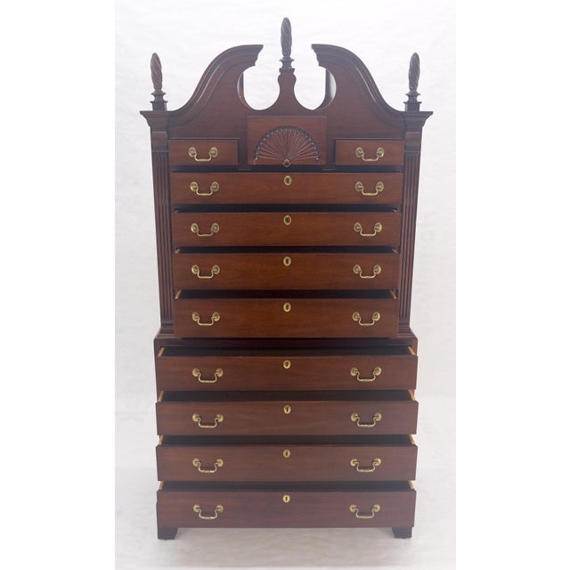 Hickory Chair Furniture Company Mahagony 83" Tall 11 Drawers Finials Highboy Chest Dresser Chippendale MINT For Sale - Image 4 of 16