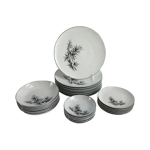 White Mid-Century Modern Boho Chic Bamboo Motif Porcelain China Set - Set of 42 For Sale - Image 8 of 12