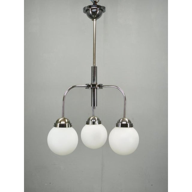 Bauhaus Czech Bauhaus Chandelier with Opaline Glass Globes, 1940s For Sale - Image 3 of 17