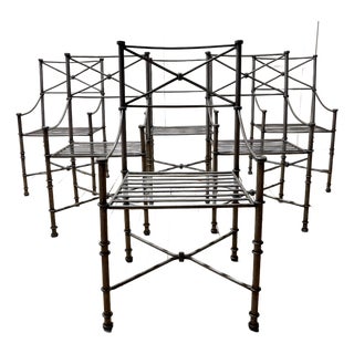 Giacometti Inspired Vintage Neoclassical Wrought Heavy Iron Dining Chairs - Set of 6 For Sale