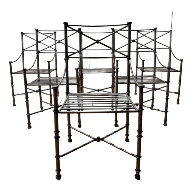Giacometti Inspired Vintage Neoclassical Wrought Heavy Iron Dining Chairs - Set of 6 For Sale