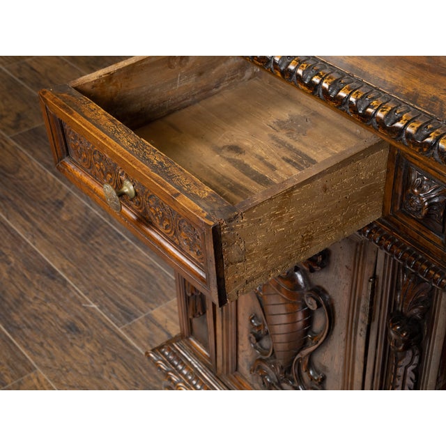 Small Italian 1800s Walnut Cabinet with Carved Urn, Foliage and Mascaron Décor For Sale - Image 9 of 12