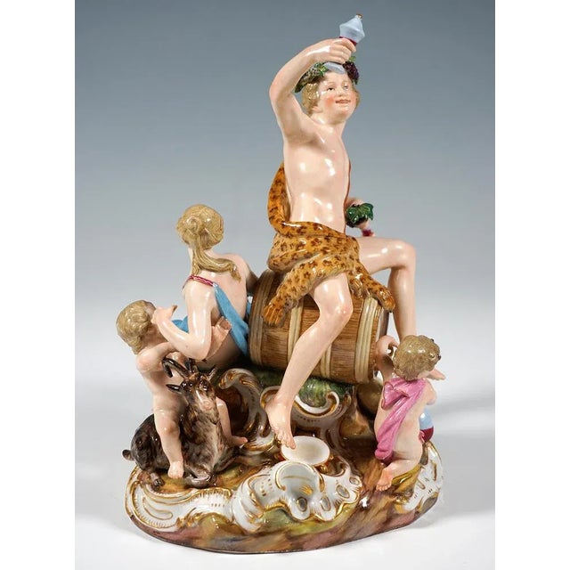 Blue Bacchanal with Wine Barrel Group attributed to Kaendler & Meyer for Meissen, Germany, 1870s For Sale - Image 8 of 13