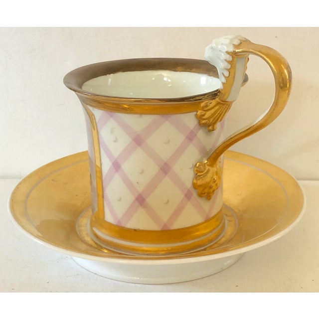 Antique Austrian Royal Vienna Cup and Saucer With Lion Head Terminal Handle For Sale - Image 4 of 12