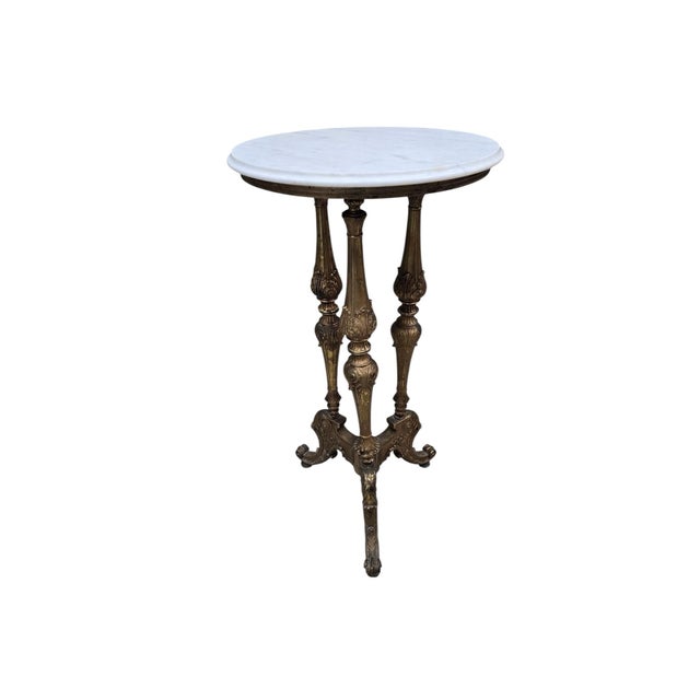 Antique Louis XVI Style Brass With Marble Top Pedestal/Side Table For Sale In Chicago - Image 6 of 8
