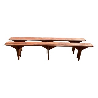 Rustic Farmhouse Wood Benches, 1950s, Set of 2 For Sale