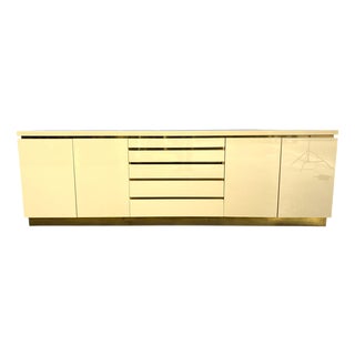 Vintage Lacquer and Brass Credenza by Jean Claude Mahey, 1970s For Sale
