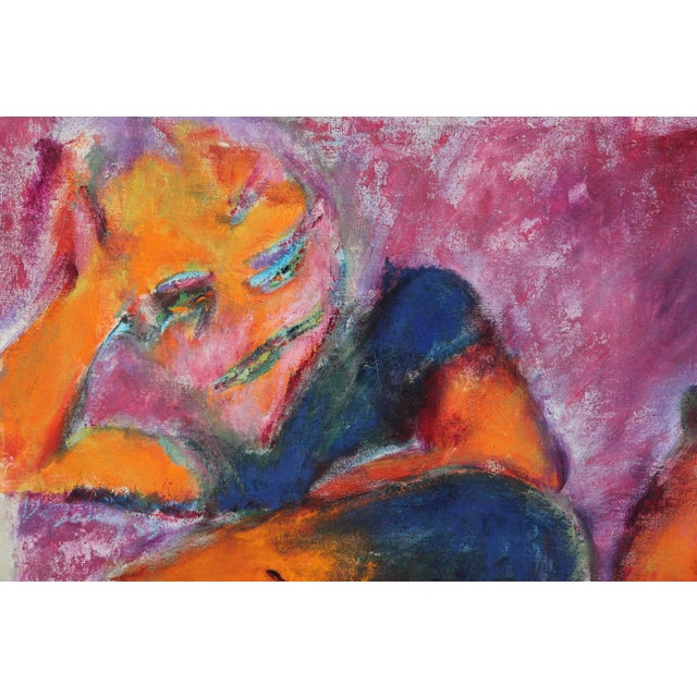 Two abstract women by Houston artist Linda Delaney in the 20th century titled, "Why Not Ask For More". Currently unframed.