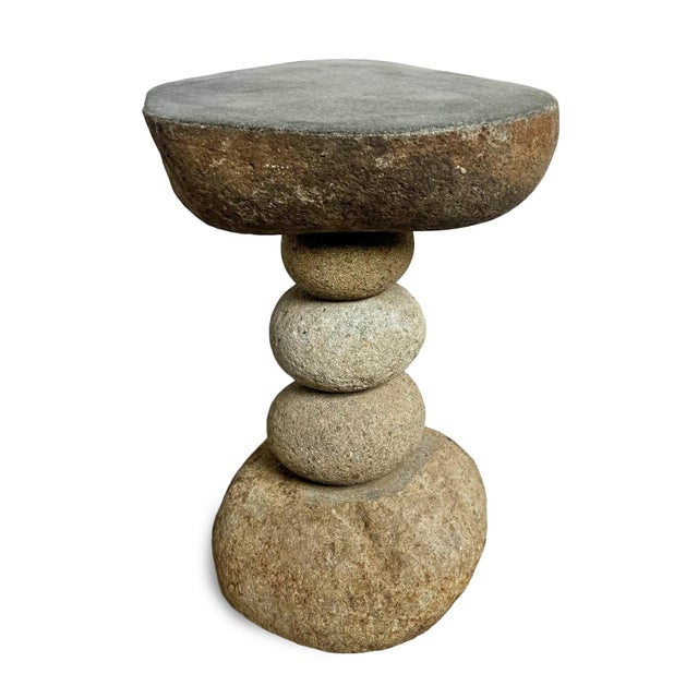 Vintage Outdoor River Rock Stack Side Table Stool For Sale - Image 4 of 4