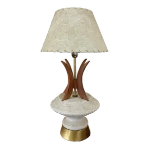 Mid Century Modern Teak + Chalkware Table Lamp