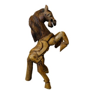 Vintage 28” Handcarved Wood Horse Sculpture For Sale