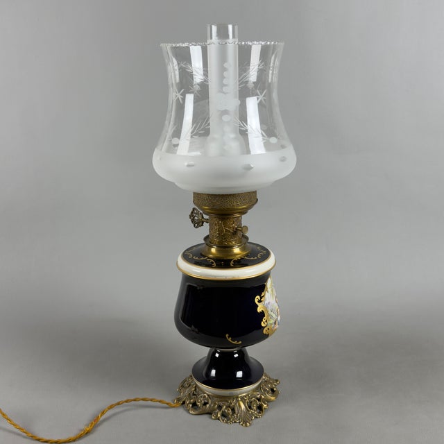 Vintage Porcelain, Brass and Glass Table Lamp from Limoges, France, 20th Century For Sale - Image 3 of 15