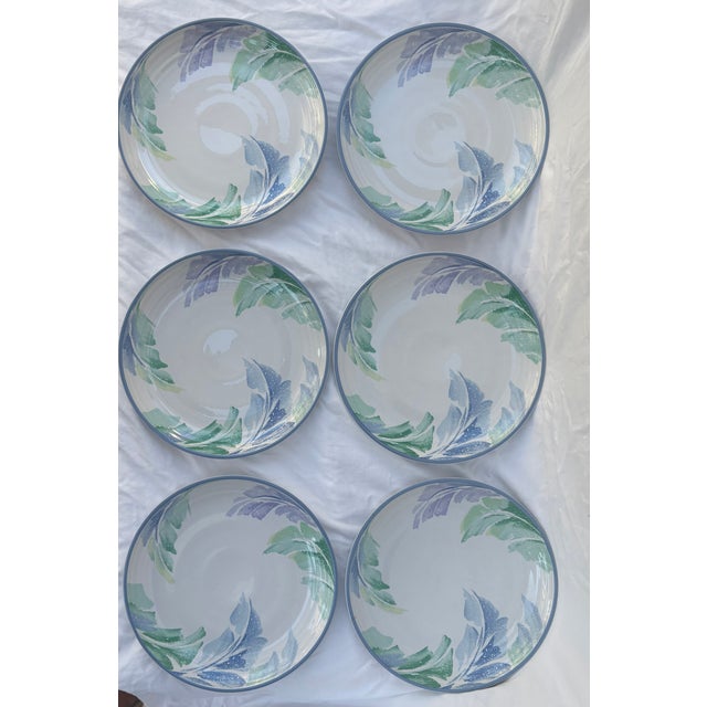 Pastel Palm Leaves Stoneware Dinner Plates- Set of 6 For Sale In Palm Springs - Image 6 of 8