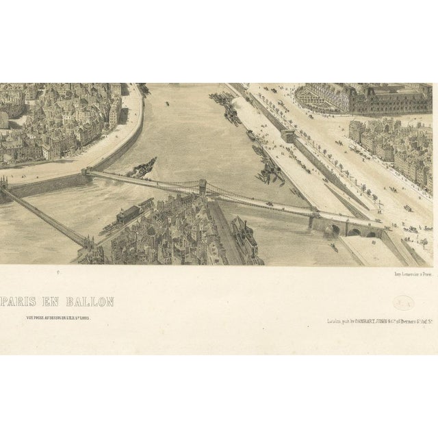 This striking 19th-century lithograph titled Paris en Ballon (Paris from a Balloon) offers a remarkable aerial perspective...