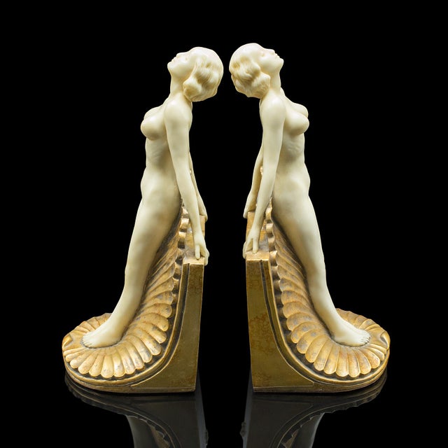 Animal Skin Pair of Vintage Figural Bookends, English, Nude Figure, Art Deco Revival, c.1960 For Sale - Image 7 of 12