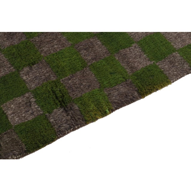 Rug & Kilim 1950s Vintage Tulu Tribal Rug in Green, Gray-Brown Geometric Chessboard Pattern For Sale - Image 4 of 6