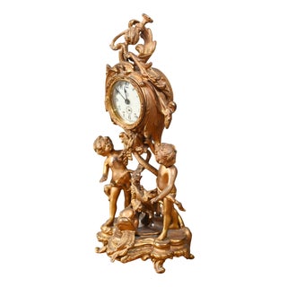 American Rococo Style Gilt Mantel Clock with Cherub, 1920s For Sale