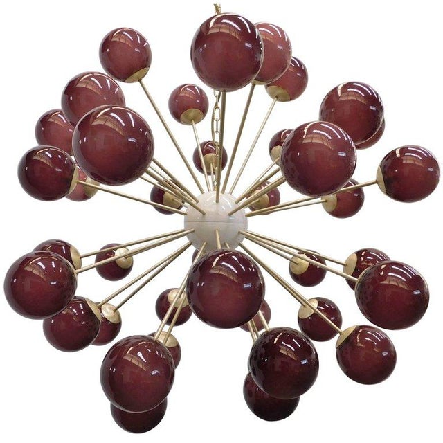Italian 21st Century Nova Satin Brass Frosted Amethyst Murano Sputnik Chandelier by Fabio LTD For Sale - Image 3 of 7