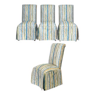 Skirted Parsons Dining Chairs by Parker Southern, Set of Four, Custom Upholstery For Sale