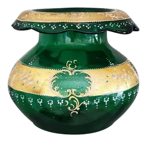 Antique Moser Bohemian Green Glass Gilt Enameled Vase