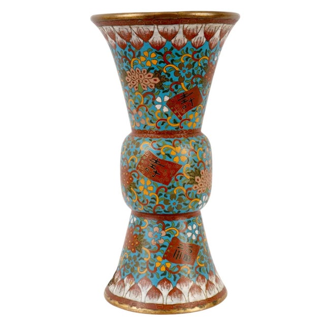 Japanese Large Japanese Cloisonne Enamel Trumpet Shaped Vase For Sale - Image 3 of 10
