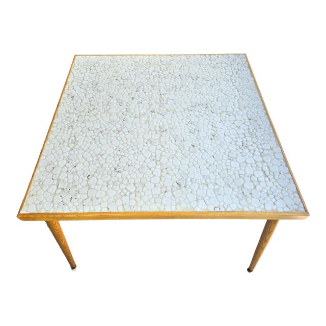 60's Mid-Century Modern Martz Style Mosaic Ceramic Tile Accent Table With Irregular Pebble Luster For Sale