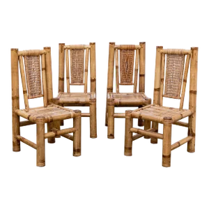 1950s Primitive Bamboo Shoot Side Chairs - Set of 4