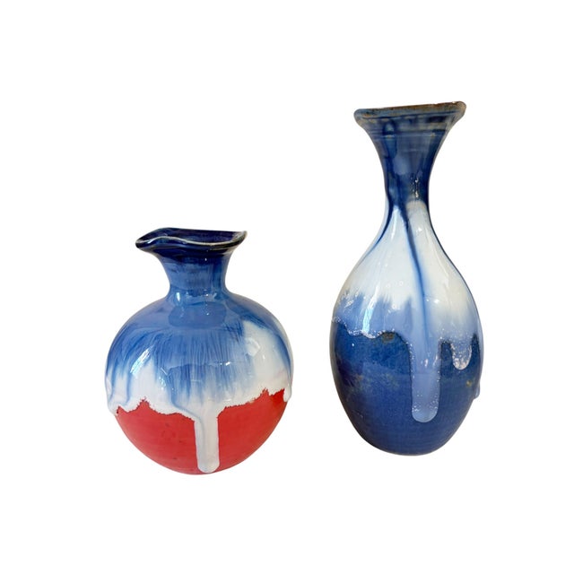 Contemporary Shiwan stoneware pottery set of two &nbsp;from China's Foshan region. These exquisite handcrafted vessels...