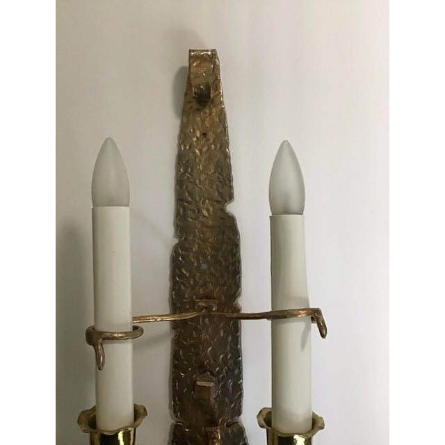 Arts & Crafts Hammered Brass Double Wall Sconces 1 or a Pair For Sale - Image 9 of 12