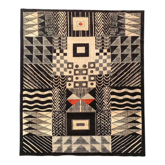 Vintage Oversized Bauhaus Tapestry in Black With Geometric Pattern - Rug & Kilim For Sale