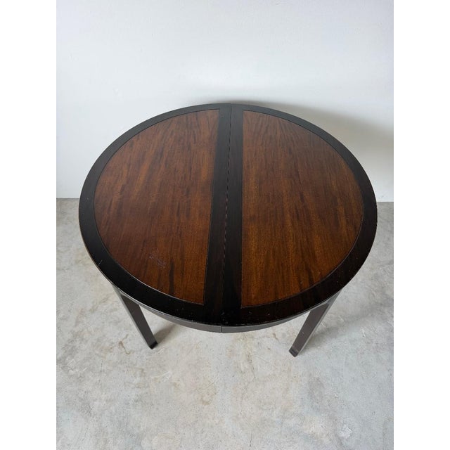 Vintage Asian-Style Black Lacquer Wood Round-to-Oval Extension Dining Table For Sale In Miami - Image 6 of 18