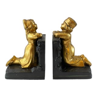 Midcentury Ronson Cast Iron Dutch Children Bookends - a Pair For Sale