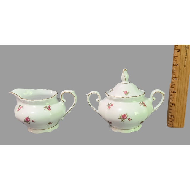 Vintage Bavaria Western Germany Fine Porcelain Painted Romantic Roses Creamer & Sugar Set For Sale - Image 4 of 9