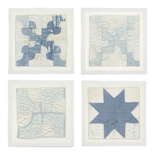 Quilt Square Prints in White Shadowbox - 19" x 19", Set of 4 For Sale