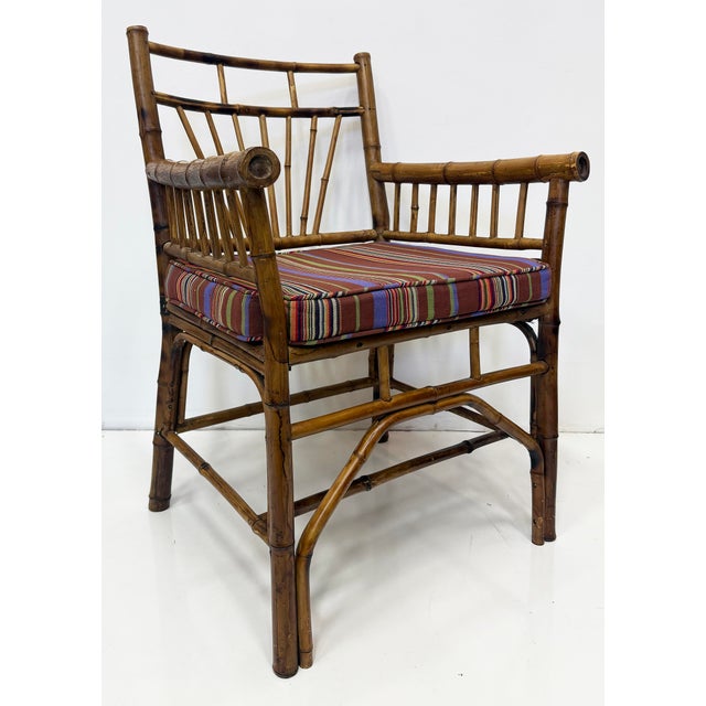 Vintage Coastal Bamboo Armchairs With Loose Cushions, a Pair For Sale - Image 10 of 15