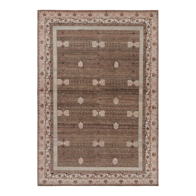 Rug & Kilim’s Modern Block Print Rug in Beige-Brown, with Geometric Patterns - 3x5 For Sale