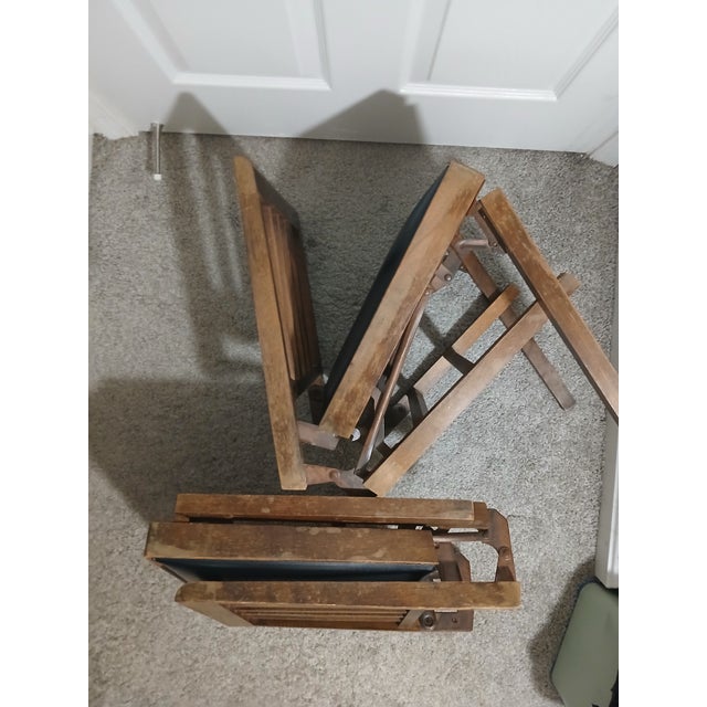 Lorrain Set of 2 Vintage Airstream Leg-O-Matic Lorraine Pair of Folding Chairs Walnut and Black Vinyl For Sale - Image 4 of 5