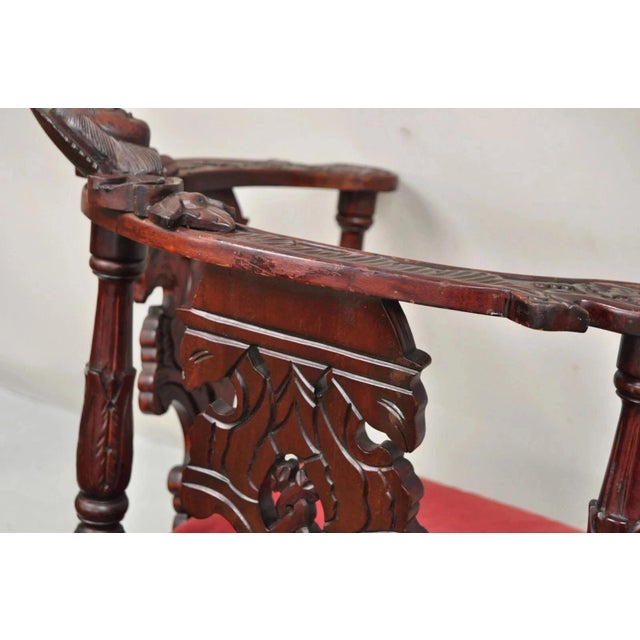 Red Late 20th Century Reproduction Italian Renaissance Style Mahogany Corner Side Chair W/ Carved Face For Sale - Image 8 of 12