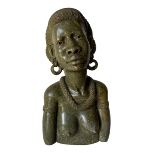 Vintage Verdite Stone African Woman Bust Sculpture Signed Cashel K.