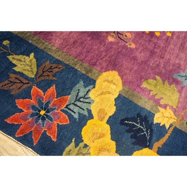 1920s Antique Purple Oriental Floral Chinese Handknotted Art Deco Wool Rug For Sale - Image 10 of 10