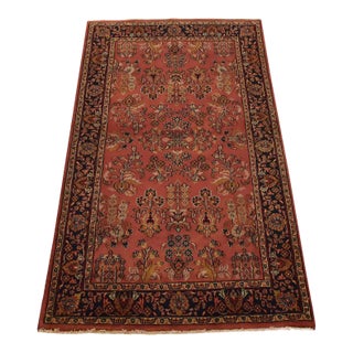 Fine Sarouk Rug 3′ X 5′ Pink Wool Traditional Hand-Knotted Oriental Carpet For Sale