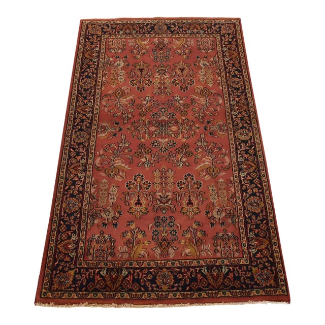 Fine Sarouk Rug 3′ X 5′ Pink Wool Traditional Hand-Knotted Oriental Carpet For Sale