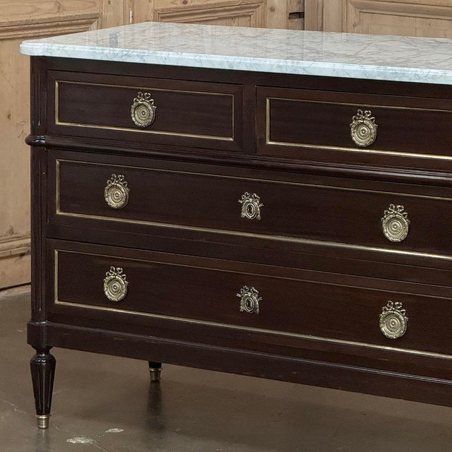 French Louis XVI Mahogany Carrara Marble Top Commode For Sale - Image 13 of 17