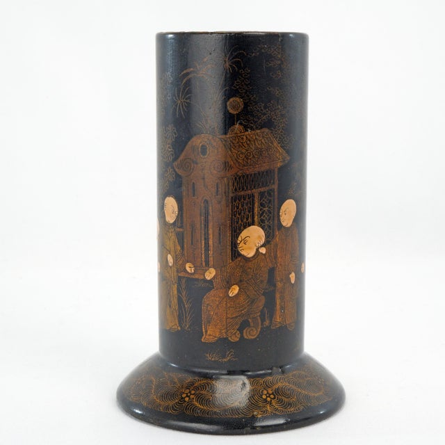 Japanese Antique Japanese Lacquer Chinoiserie Brush/Pen Holder Spill Vase Late 19th Century For Sale - Image 3 of 10