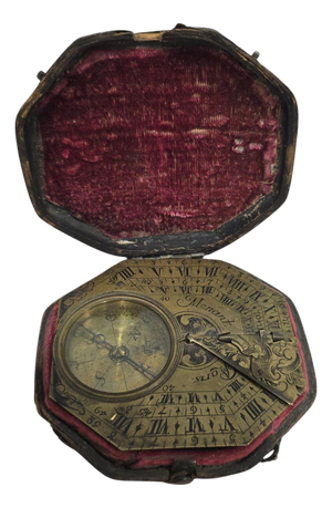 Engraved Brass Portable Sundial, Paris, France, 1750