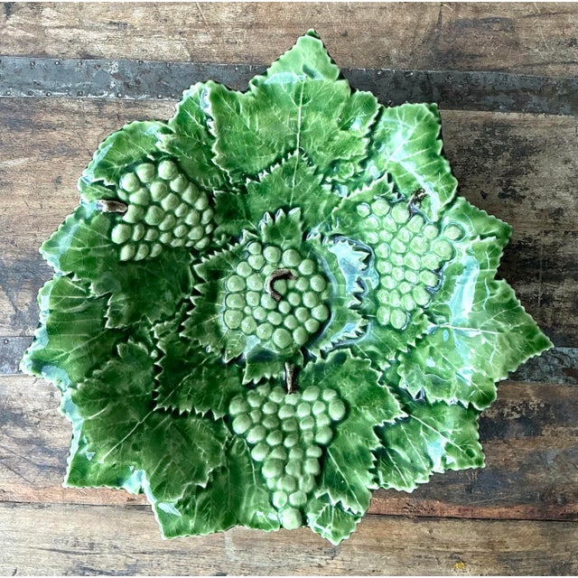 Vintage Portuguese Glazed Ceramic Grape Leaf Bowl For Sale - Image 9 of 12