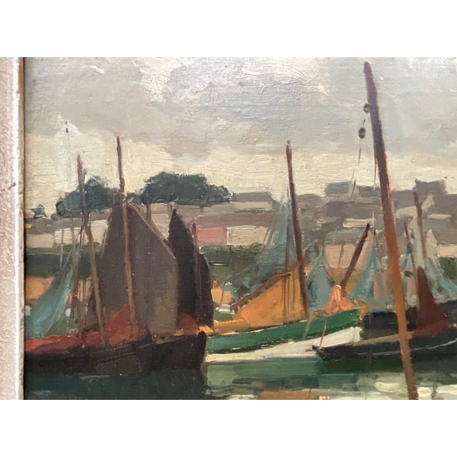 Wood French Impressionist Harbor Scene Oil Painting Lucien Lefebvre-Foinet Paris For Sale - Image 7 of 17