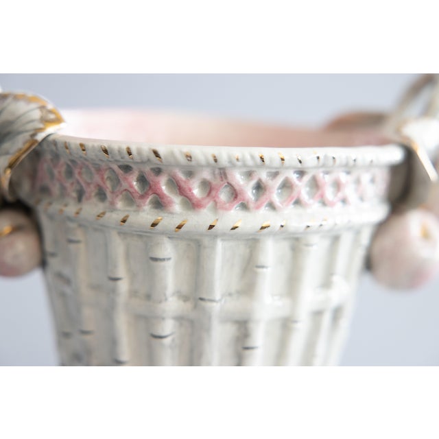 Mid 20th Century Italian Blush Pink Majolica Faux Bamboo & Fruit Wine Cooler Champagne Ice Bucket For Sale - Image 9 of 13